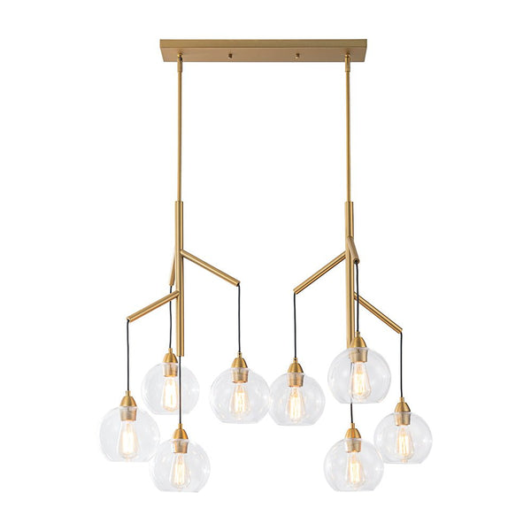 Chandelierias - Unique 8 - Light Clear Glass Globes Fruits Branch Linear Chandelier - Chandeliers - Brass -
