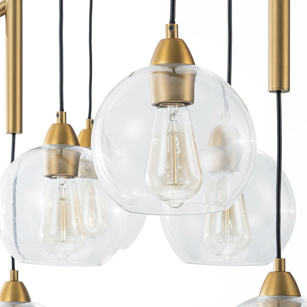Chandelierias - Unique 8 - Light Clear Glass Globes Fruits Branch Linear Chandelier - Chandeliers - Brass -