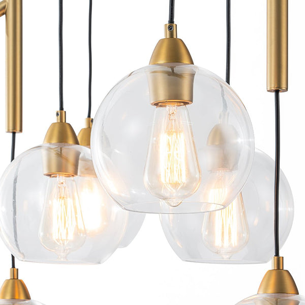 Chandelierias - Unique 8 - Light Clear Glass Globes Fruits Branch Linear Chandelier - Chandeliers - Brass -