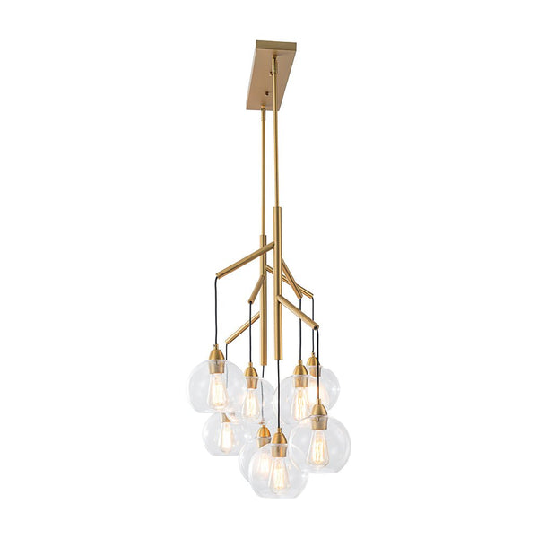 Chandelierias - Unique 8 - Light Clear Glass Globes Fruits Branch Linear Chandelier - Chandeliers - Brass -
