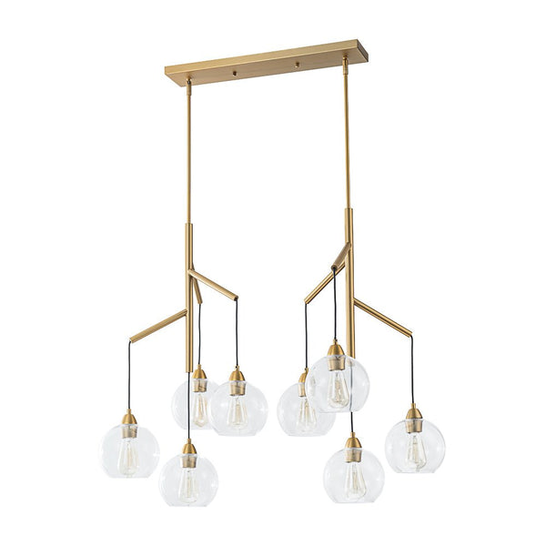 Chandelierias - Unique 8 - Light Clear Glass Globes Fruits Branch Linear Chandelier - Chandeliers - Brass -