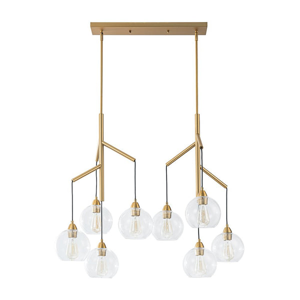 Chandelierias - Unique 8 - Light Clear Glass Globes Fruits Branch Linear Chandelier - Chandeliers - Brass -