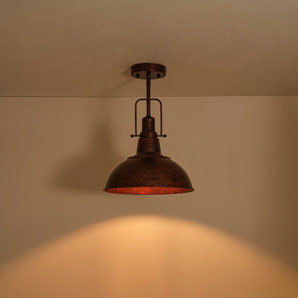 Chandelierias-Vintage 1-Light Rusted Metal Rolled Barn Pendant-Pendants-2-Pack-