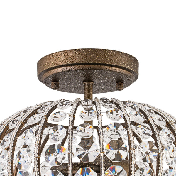 Chandelierias-Vintage 2-Light Crystal Oval Lantern Semi-Flush Mount-Semi Flush-Antique Bronze-