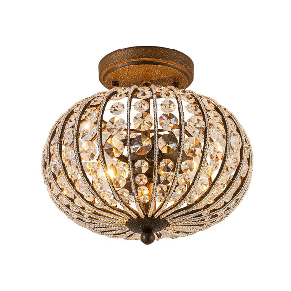 Chandelierias-Vintage 2-Light Crystal Oval Lantern Semi-Flush Mount-Semi Flush-Antique Bronze-