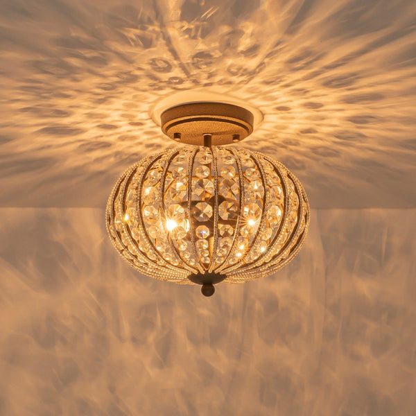 Chandelierias-Vintage 2-Light Crystal Oval Lantern Semi-Flush Mount-Semi Flush-Antique Bronze-