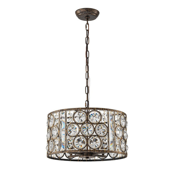 Chandelierias - Vintage Mottled 4 - Light Crystal Drum Pendant - Pendant - Antique Bronze -