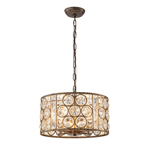 Chandelierias - Vintage Mottled 4 - Light Crystal Drum Pendant - Pendant - Antique Bronze -
