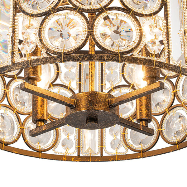 Chandelierias - Vintage Mottled 4 - Light Crystal Drum Pendant - Pendant - Antique Bronze -