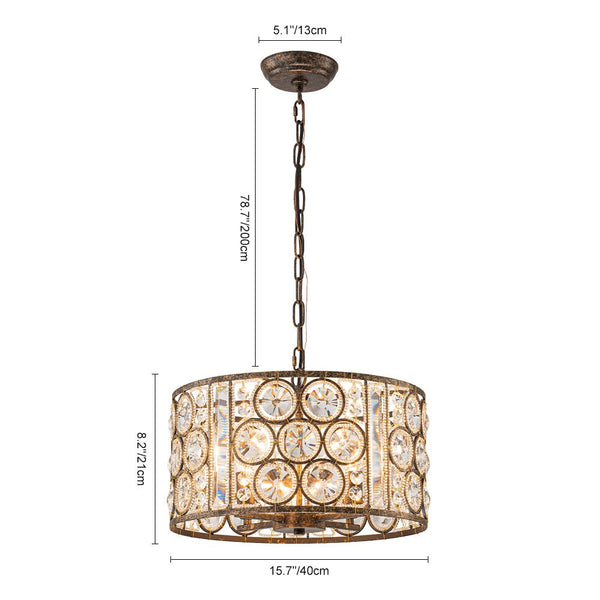 Chandelierias - Vintage Mottled 4 - Light Crystal Drum Pendant - Pendant - Antique Bronze -