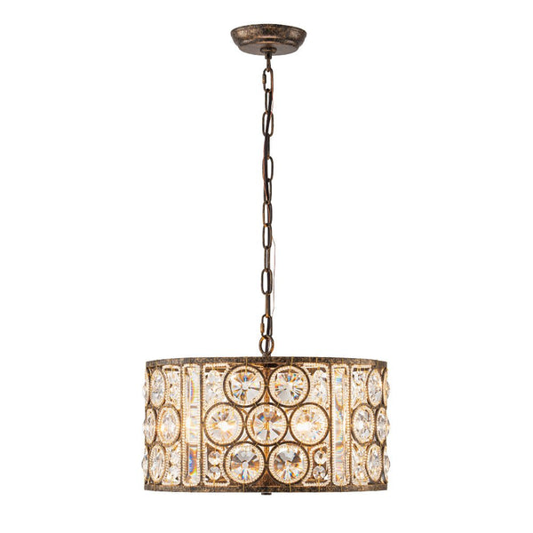Chandelierias - Vintage Mottled 4 - Light Crystal Drum Pendant - Pendant - Antique Bronze -