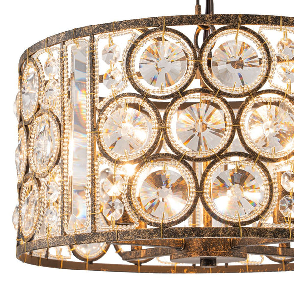 Chandelierias - Vintage Mottled 4 - Light Crystal Drum Pendant - Pendant - Antique Bronze -