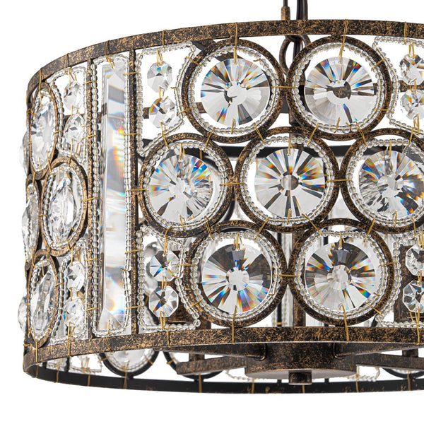 Chandelierias - Vintage Mottled 4 - Light Crystal Drum Pendant - Pendant - Antique Bronze -