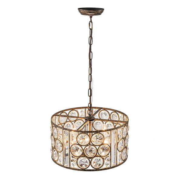Chandelierias - Vintage Mottled 4 - Light Crystal Drum Pendant - Pendant - Antique Bronze -