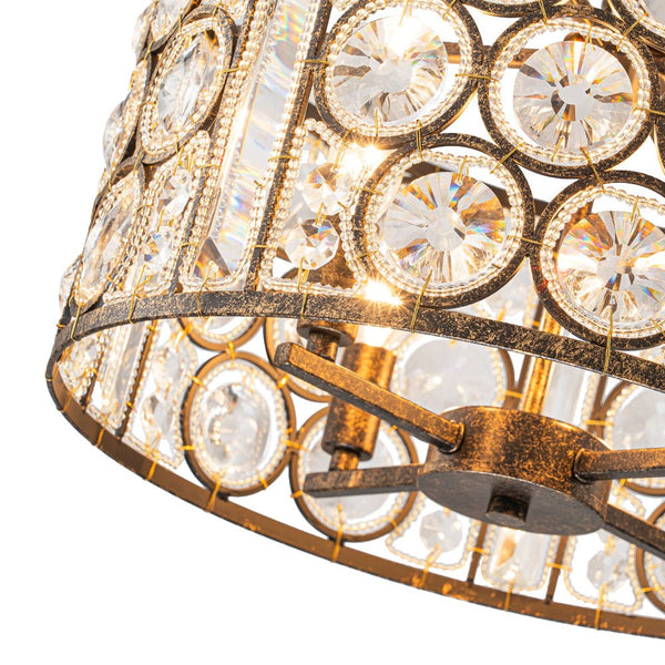 Chandelierias - Vintage Mottled 4 - Light Crystal Drum Pendant - Pendant - Antique Bronze -