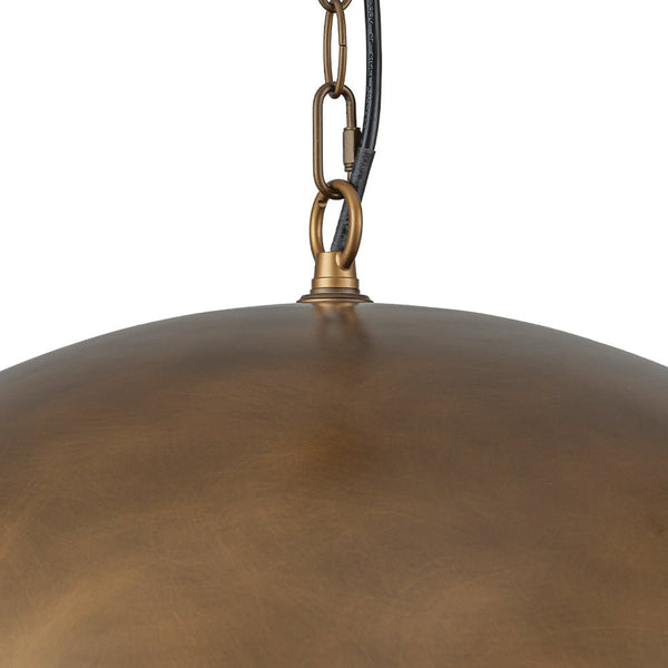 Chandelierias - Vintage Patinated Brass 1 - Light Oversized Metal Dome Pendant - Pendant - 15.7in -