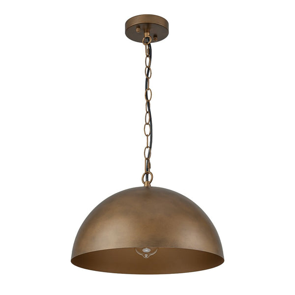 Chandelierias - Vintage Patinated Brass 1 - Light Oversized Metal Dome Pendant - Pendant - 15.7in -