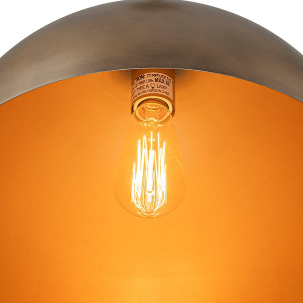 Chandelierias - Vintage Patinated Brass 1 - Light Oversized Metal Dome Pendant - Pendant - 15.7in -