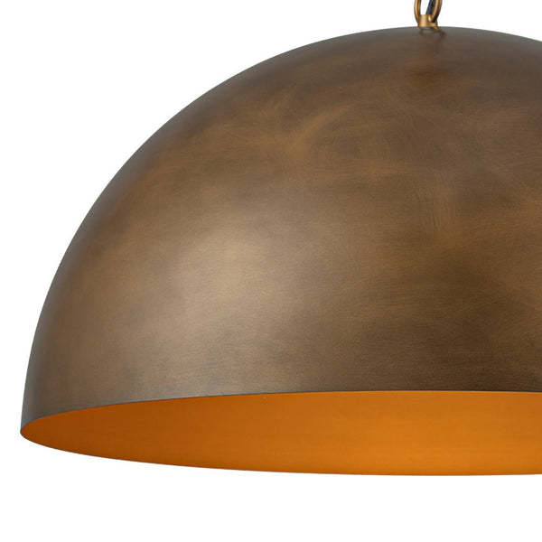 Chandelierias - Vintage Patinated Brass 1 - Light Oversized Metal Dome Pendant - Pendant - 15.7in -