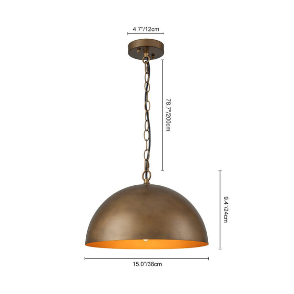 Chandelierias - Vintage Patinated Brass 1 - Light Oversized Metal Dome Pendant - Pendant - 15.7in -