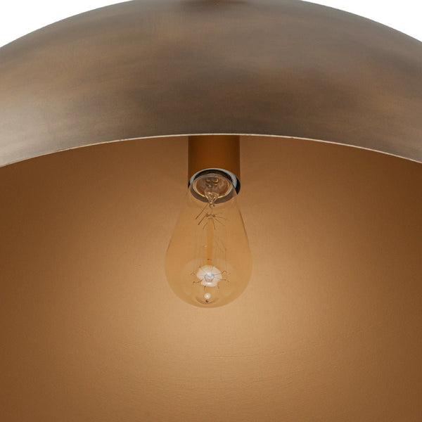 Chandelierias - Vintage Patinated Brass 1 - Light Oversized Metal Dome Pendant - Pendant - 15.7in -