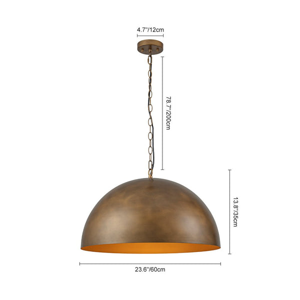 Chandelierias - Vintage Patinated Brass 1 - Light Oversized Metal Dome Pendant - Pendant - 15.7in -