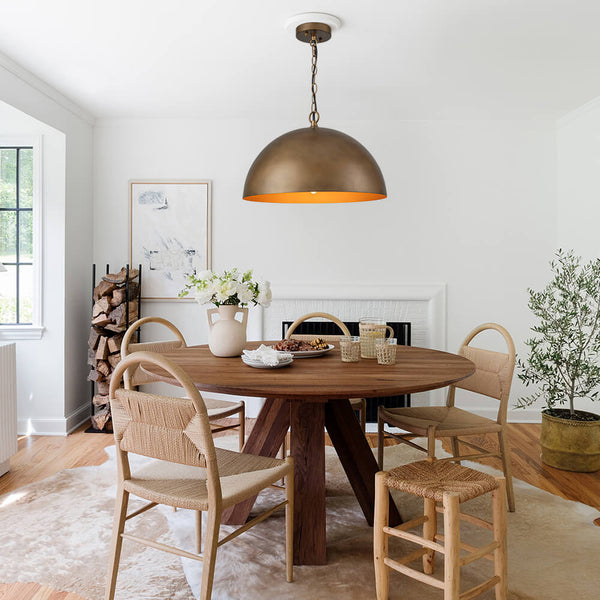 Chandelierias - Vintage Patinated Brass 1 - Light Oversized Metal Dome Pendant - Pendant - 15.7in -