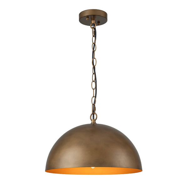 Chandelierias - Vintage Patinated Brass 1 - Light Oversized Metal Dome Pendant - Pendant - 15.7in -
