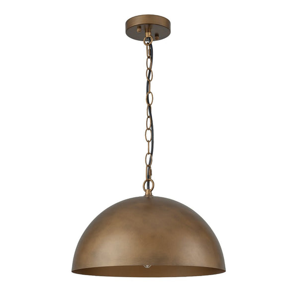 Chandelierias - Vintage Patinated Brass 1 - Light Oversized Metal Dome Pendant - Pendant - 15.7in -