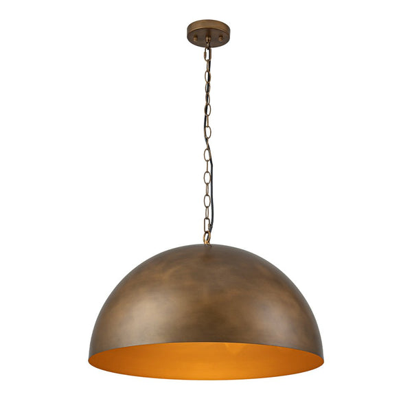 Chandelierias - Vintage Patinated Brass 1 - Light Oversized Metal Dome Pendant - Pendant - 23.6in -