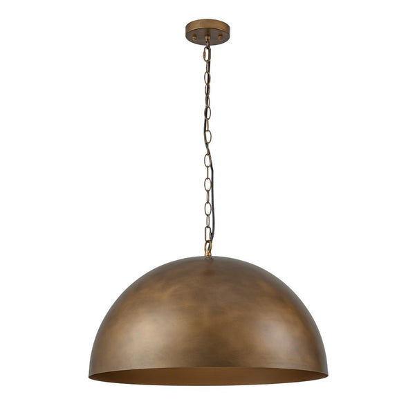 Chandelierias - Vintage Patinated Brass 1 - Light Oversized Metal Dome Pendant - Pendant - 23.6in -