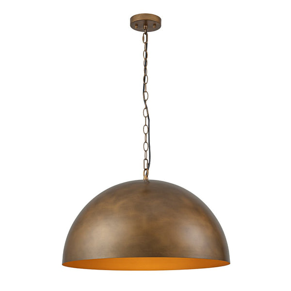Chandelierias - Vintage Patinated Brass 1 - Light Oversized Metal Dome Pendant - Pendant - 23.6in -