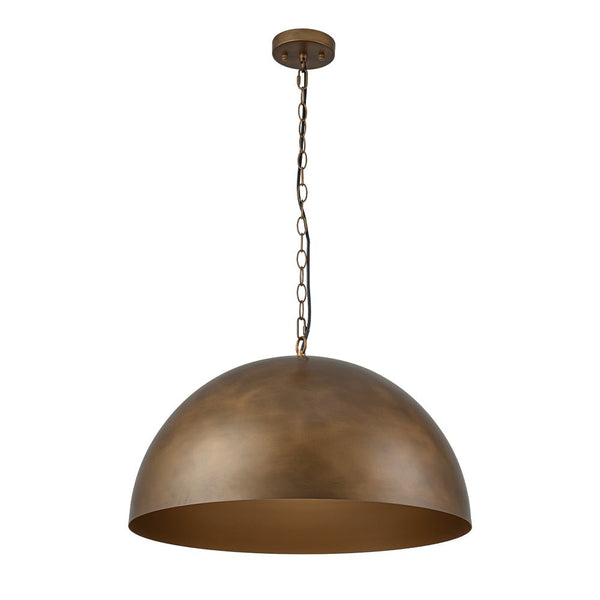 Chandelierias - Vintage Patinated Brass 1 - Light Oversized Metal Dome Pendant - Pendant - 23.6in -
