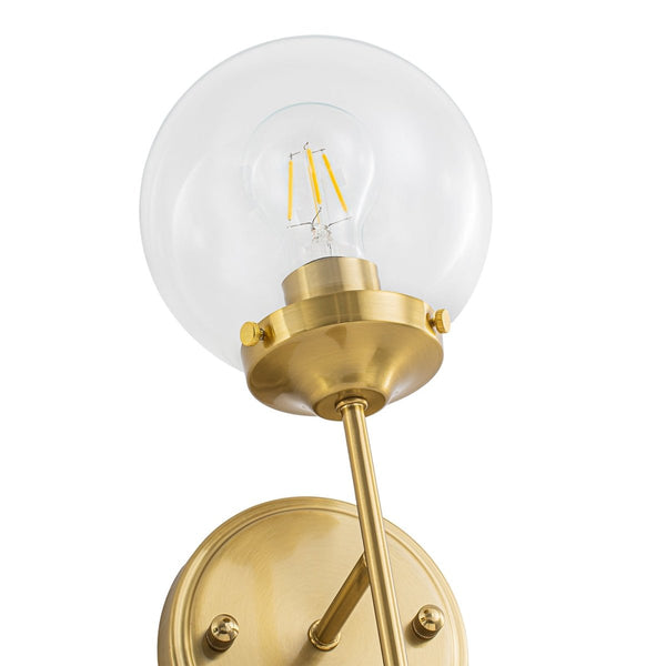 Chandelierias-Water Clear Single Globe Glass 1-Light Wall Torch Sconce-Wall Light-Brass-