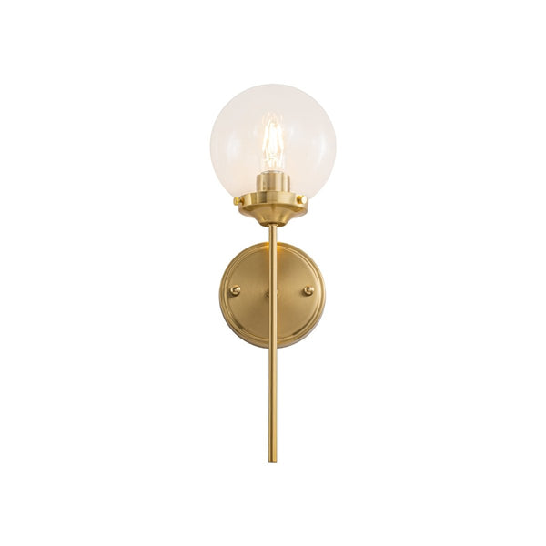 Chandelierias-Water Clear Single Globe Glass 1-Light Wall Torch Sconce-Wall Light-Brass-