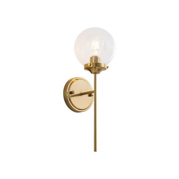Chandelierias-Water Clear Single Globe Glass 1-Light Wall Torch Sconce-Wall Light-Brass-