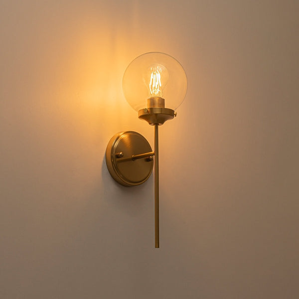 Chandelierias-Water Clear Single Globe Glass 1-Light Wall Torch Sconce-Wall Light-Brass-