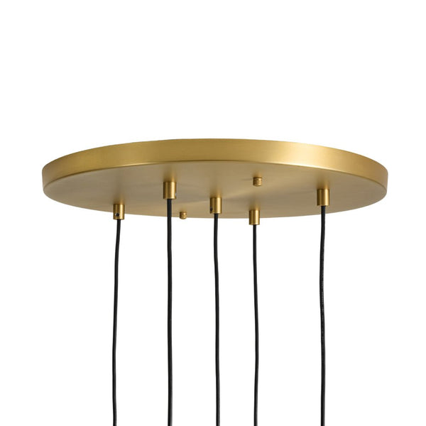 Chandelierias - Waterfall 5 - Light Frosted White Glass Globe Cluster Pendant Chandelier - Brass -