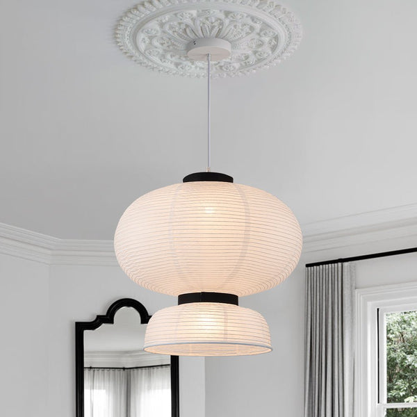 Chandelierias - White 1 - Light Cotton Paper Shade Lantern Pendant - Pendant - B -