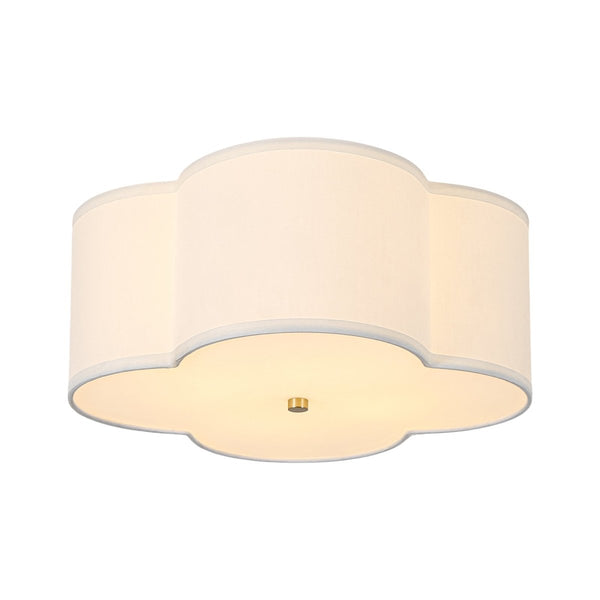Chandelierias-White Fabric 4-Light Clover Shape Scalloped Drum Linen Flush Mount-Flush Mount-4-Light-