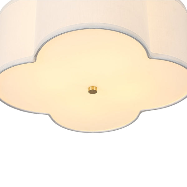 Chandelierias-White Fabric 4-Light Clover Shape Scalloped Drum Linen Flush Mount-Flush Mount-4-Light-