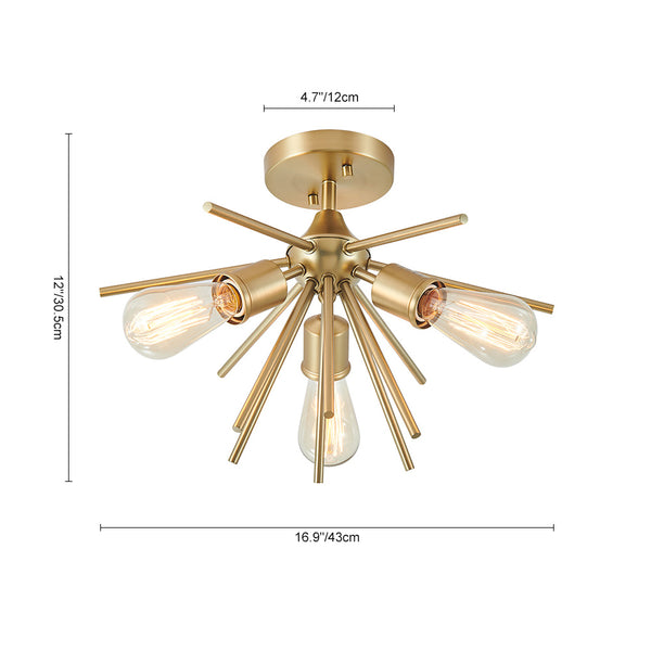 3-Light Gold Sputnik Semi Flush Mount