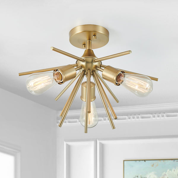 3-Light Gold Sputnik Semi Flush Mount