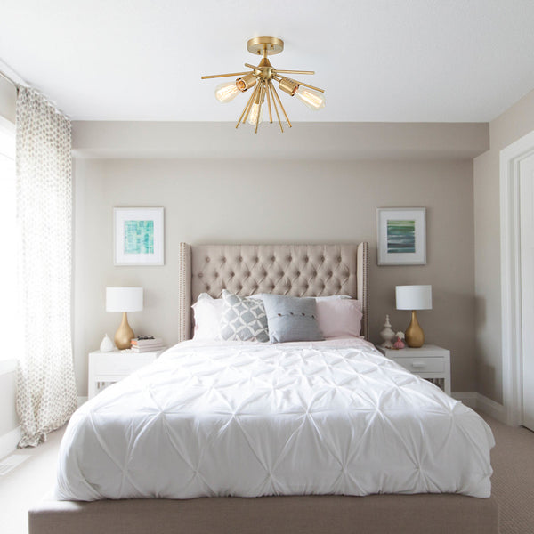 3-Light Gold Sputnik Semi Flush Mount