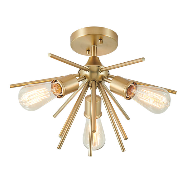 3-Light Gold Sputnik Semi Flush Mount