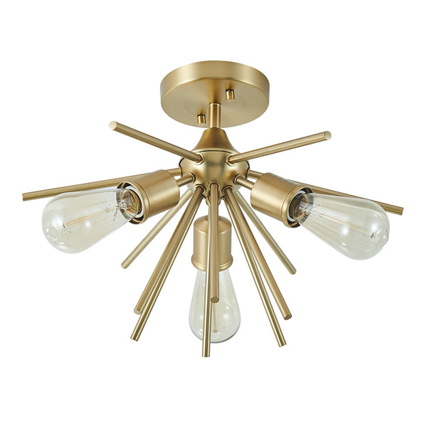 3-Light Gold Sputnik Semi Flush Mount