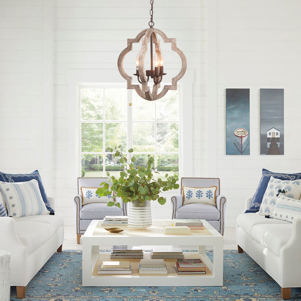 3-Light Wood Chandelier Lantern Pendant Light