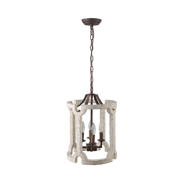 4-Light Drum Distressed White Wood Chandelier