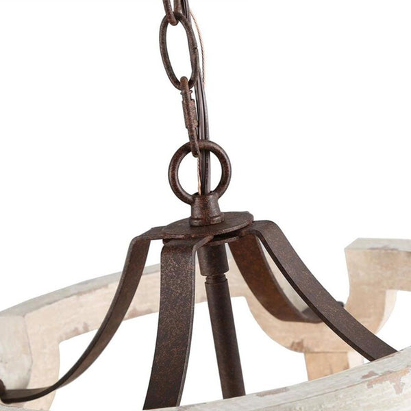 4-Light Drum Distressed White Wood Chandelier