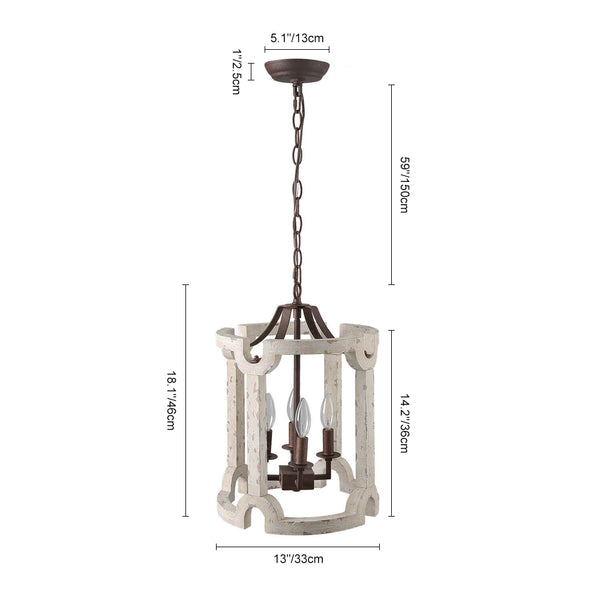4-Light Drum Distressed White Wood Chandelier